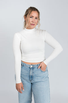 Stehkragen Langarmshirt Weiß von vorne