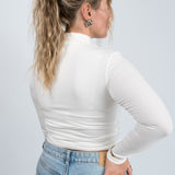 Stehkragen Langarmshirt Weiß von hinten