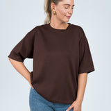 Oversized T-Shirt Viskose Dunkelbraun von vorne