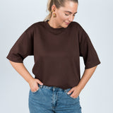 Oversized T-Shirt Viskose Dunkelbraun von vorne cropped