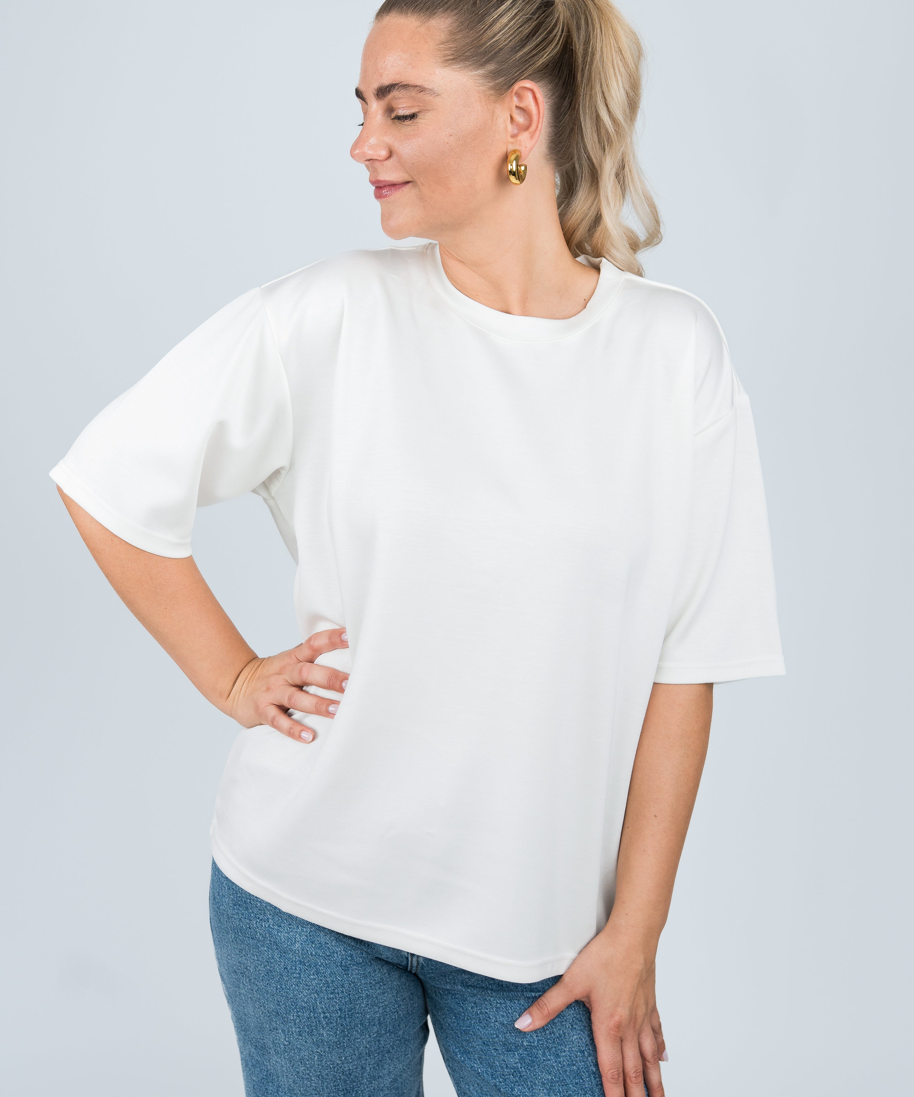 Oversized T-Shirt Viskose Weiß von vorne