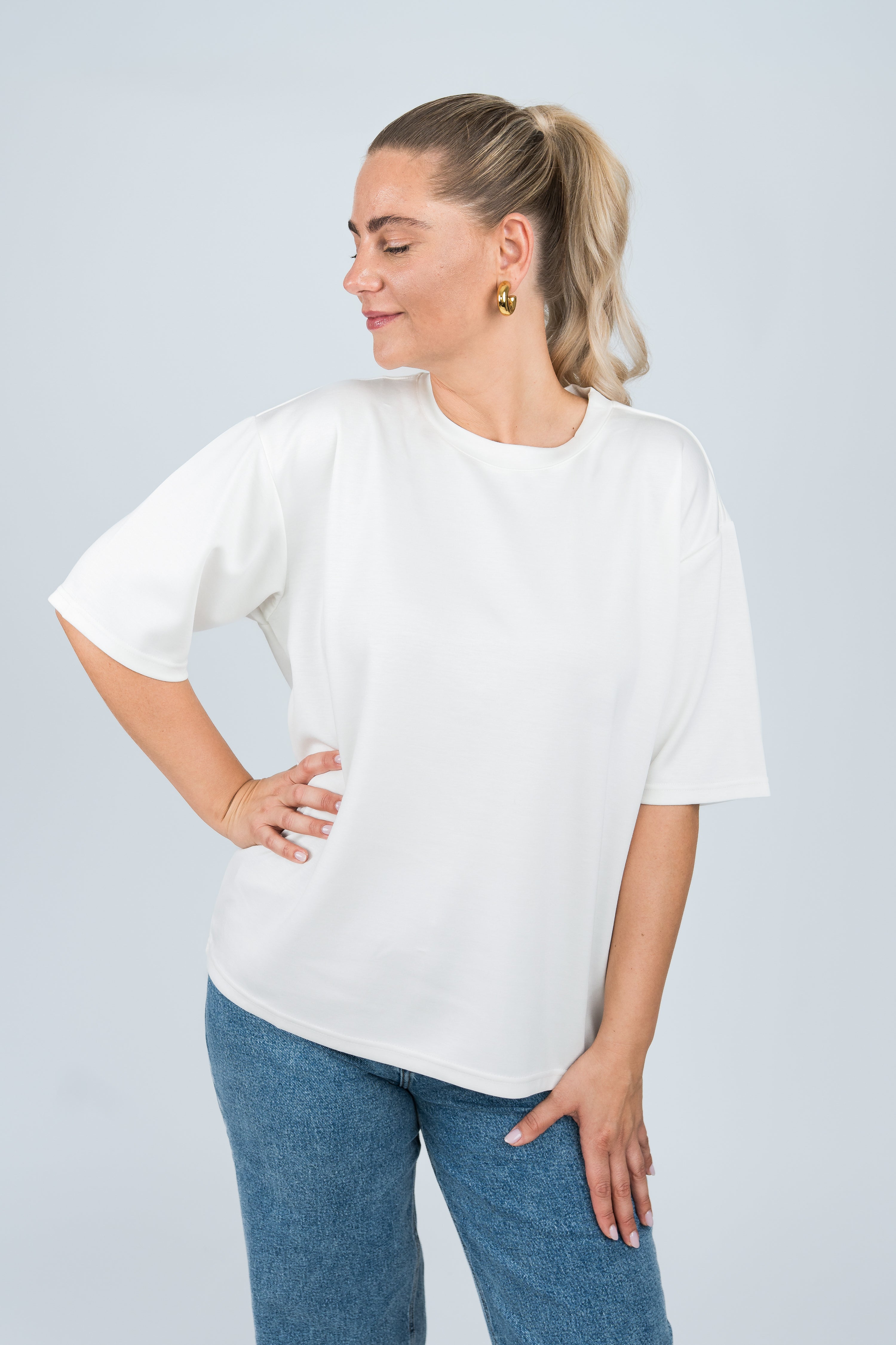 Oversized T-Shirt Viskose Weiß von vorne