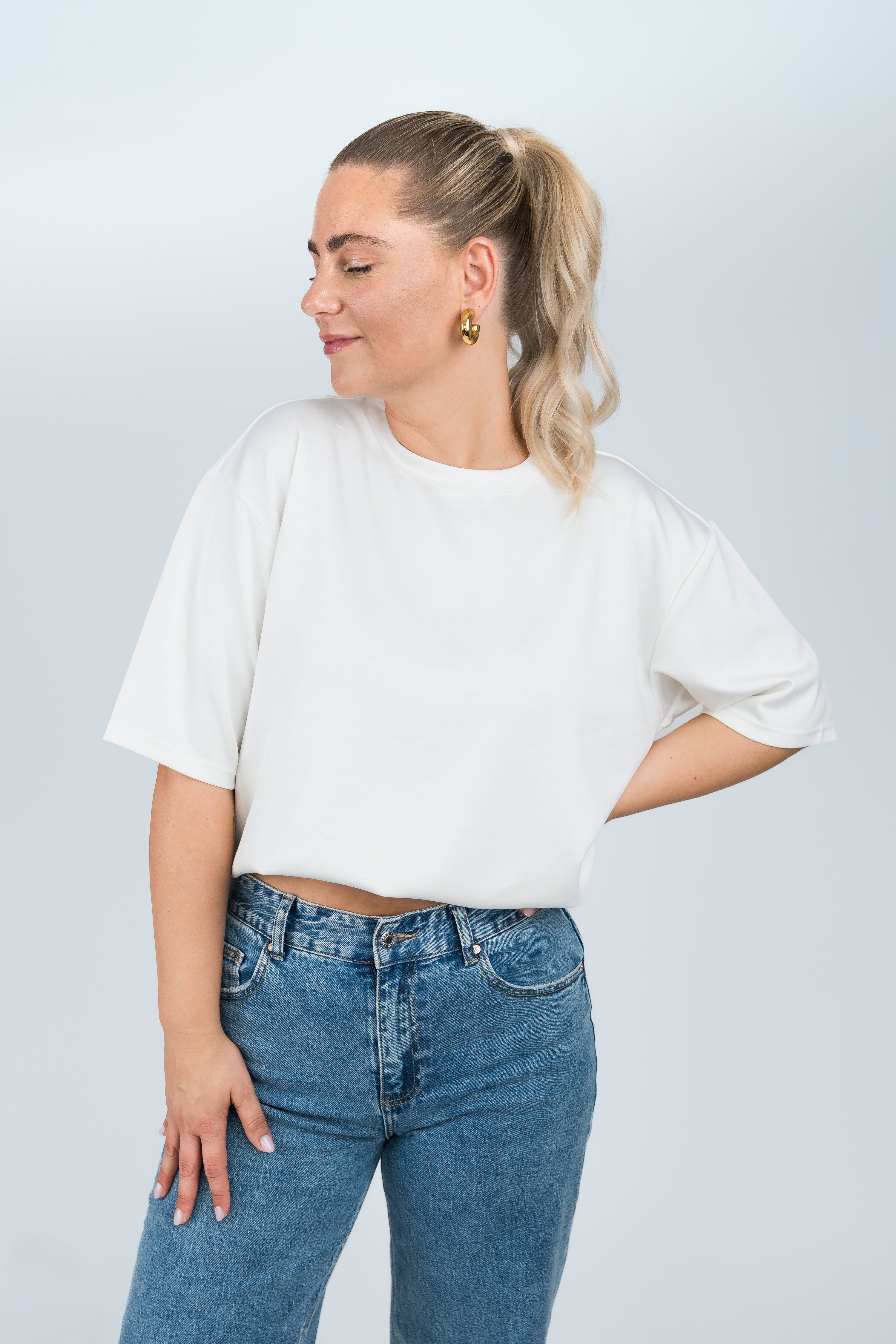 Oversized T-Shirt Viskose Weiß von vorne cropped