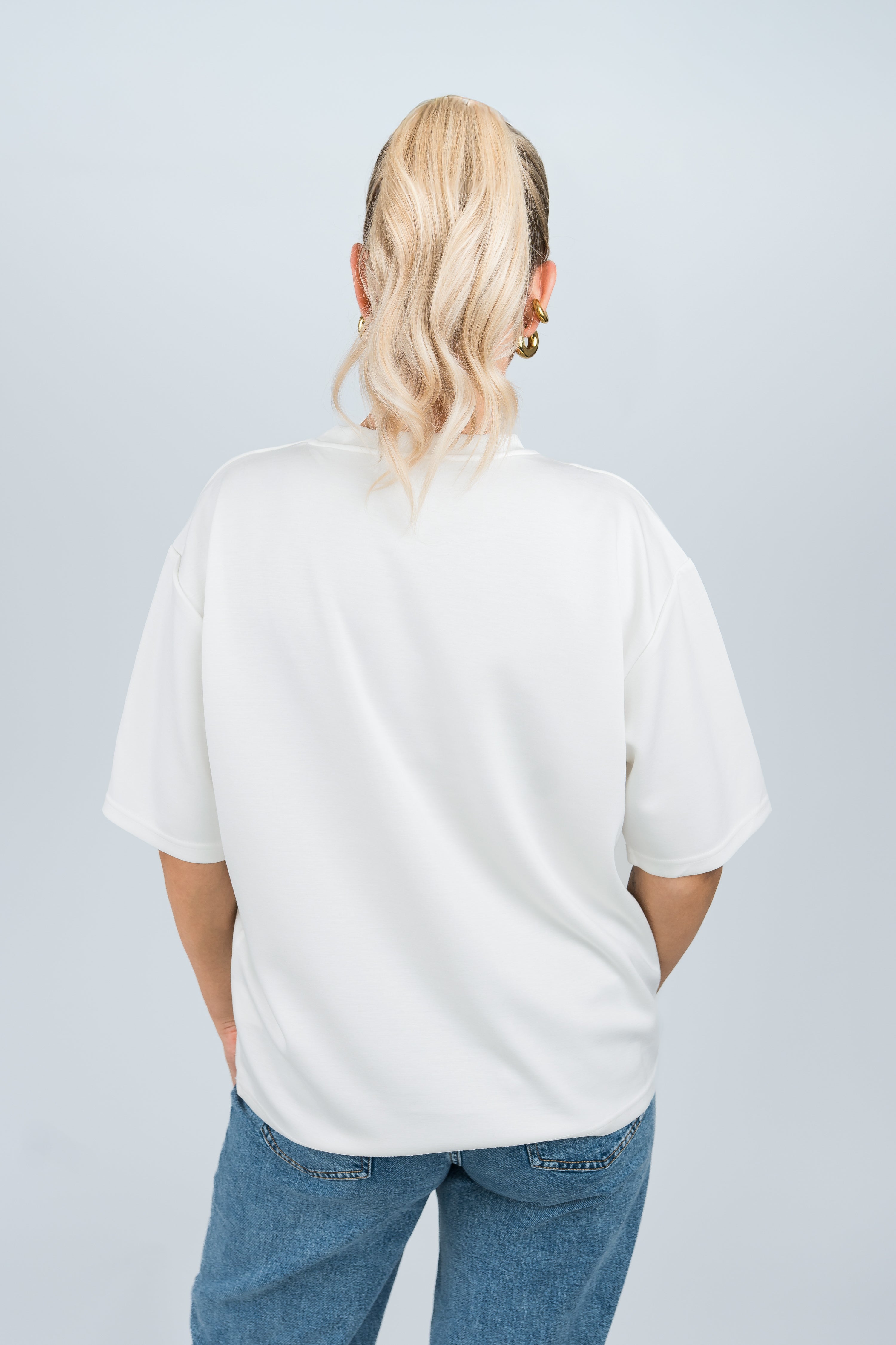 Oversized T-Shirt Viskose Weiß von hinten
