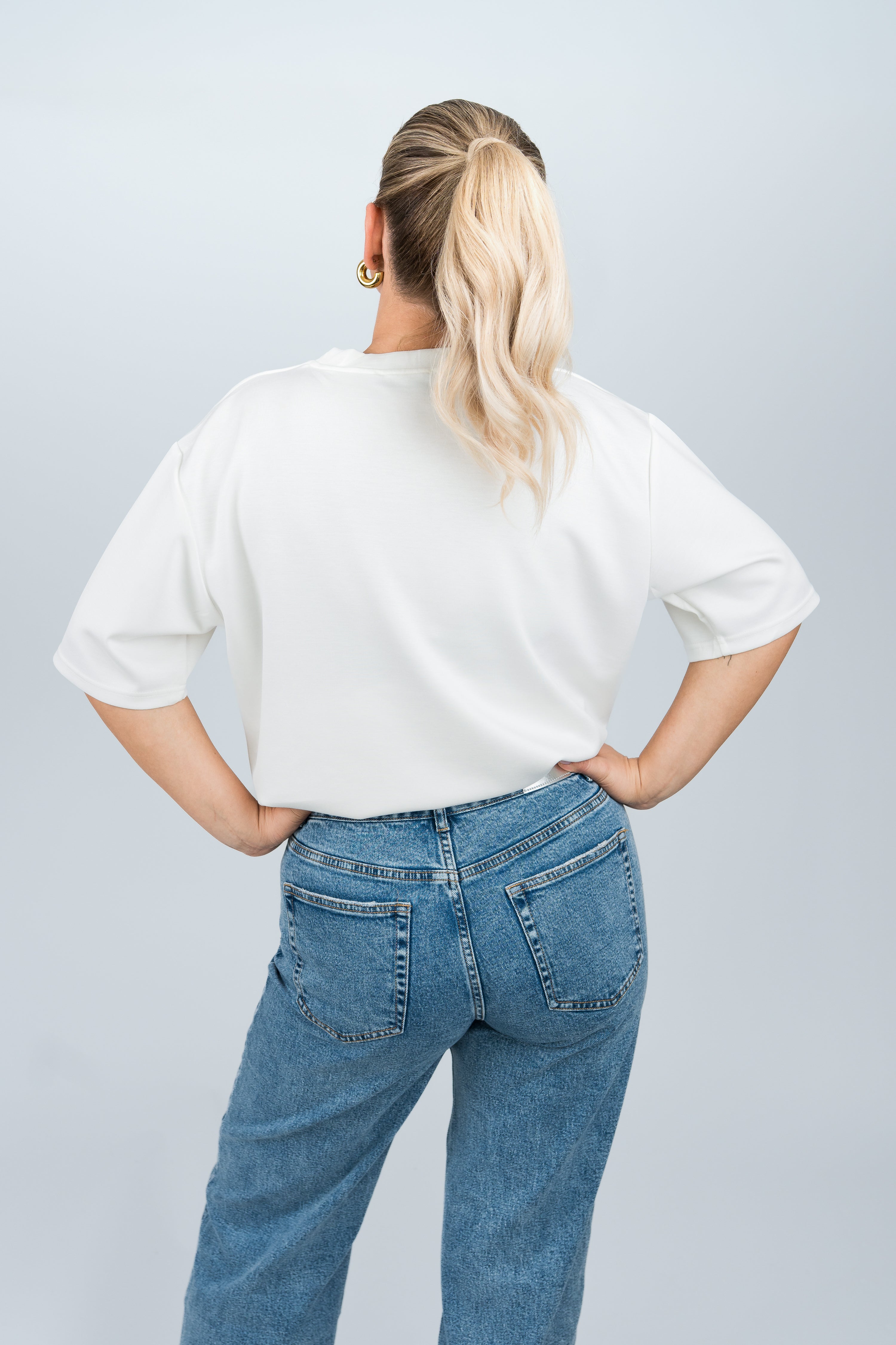 Oversized T-Shirt Viskose Weiß von hinten cropped