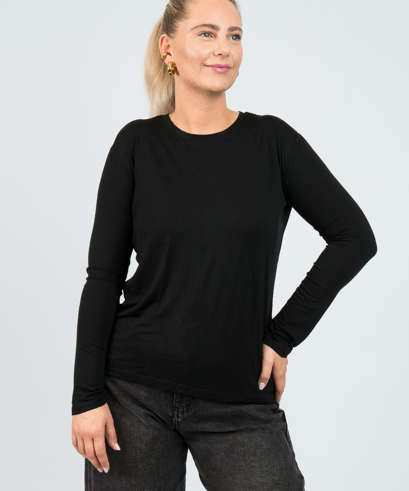 Langarmshirt Schwarz von vorne