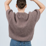 Strickpullover Rundhals mit Puffärmeln Taupe von hinten