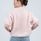 Strickpullover Rundhals mit Puffärmeln Rosa von hinten
