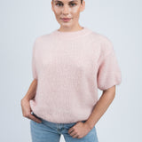 Strickpullover Rundhals mit Puffärmeln Rosa von vorne