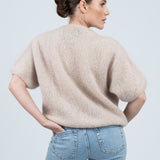 Strickpullover Rundhals mit Puffärmeln Beige von hinten