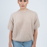 Strickpullover Rundhals mit Puffärmeln Beige von vorne