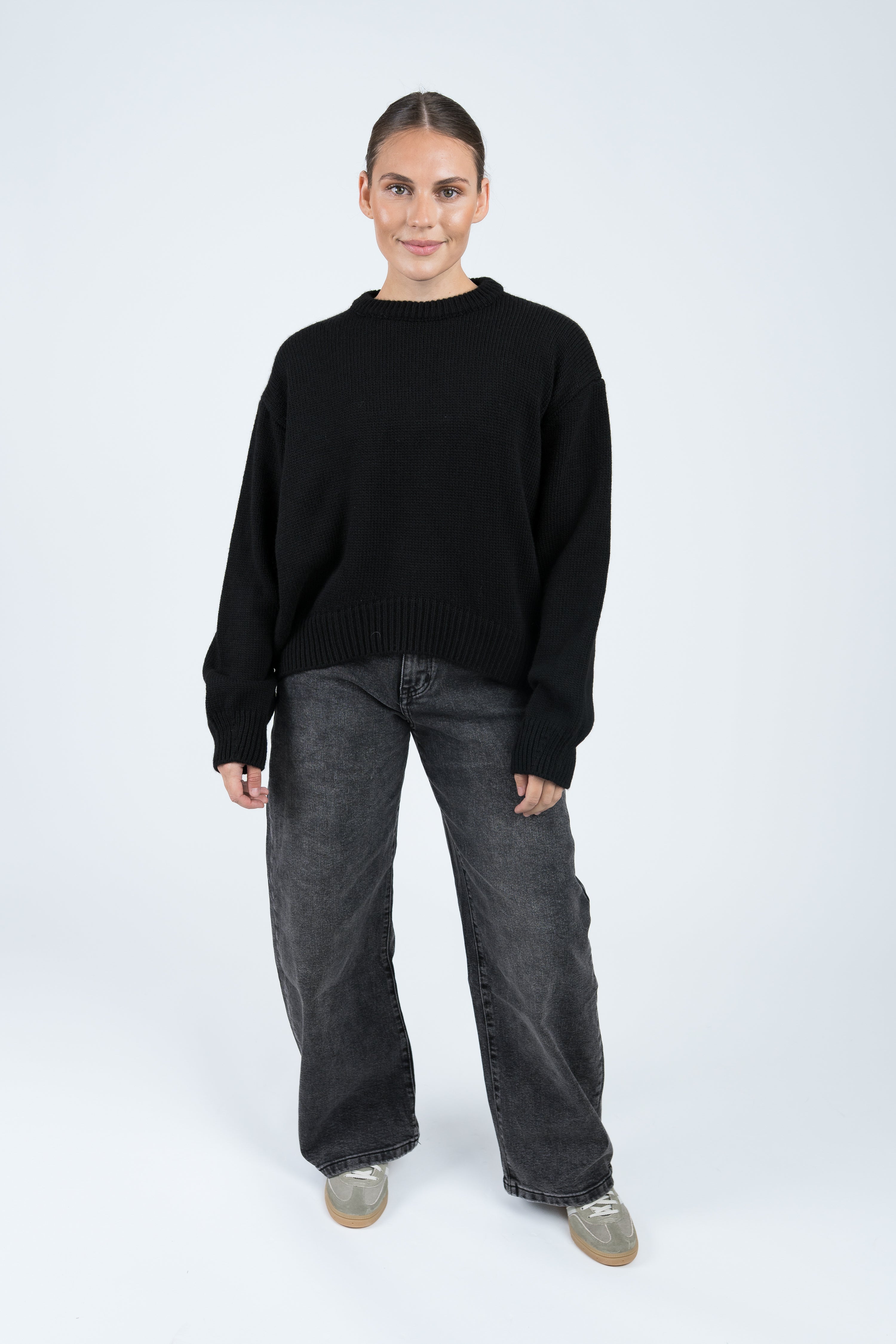 Strickpullover mit Rundhals Schwarz Ganzkörper