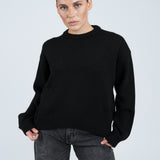 Strickpullover mit Rundhals Schwarz von vorne