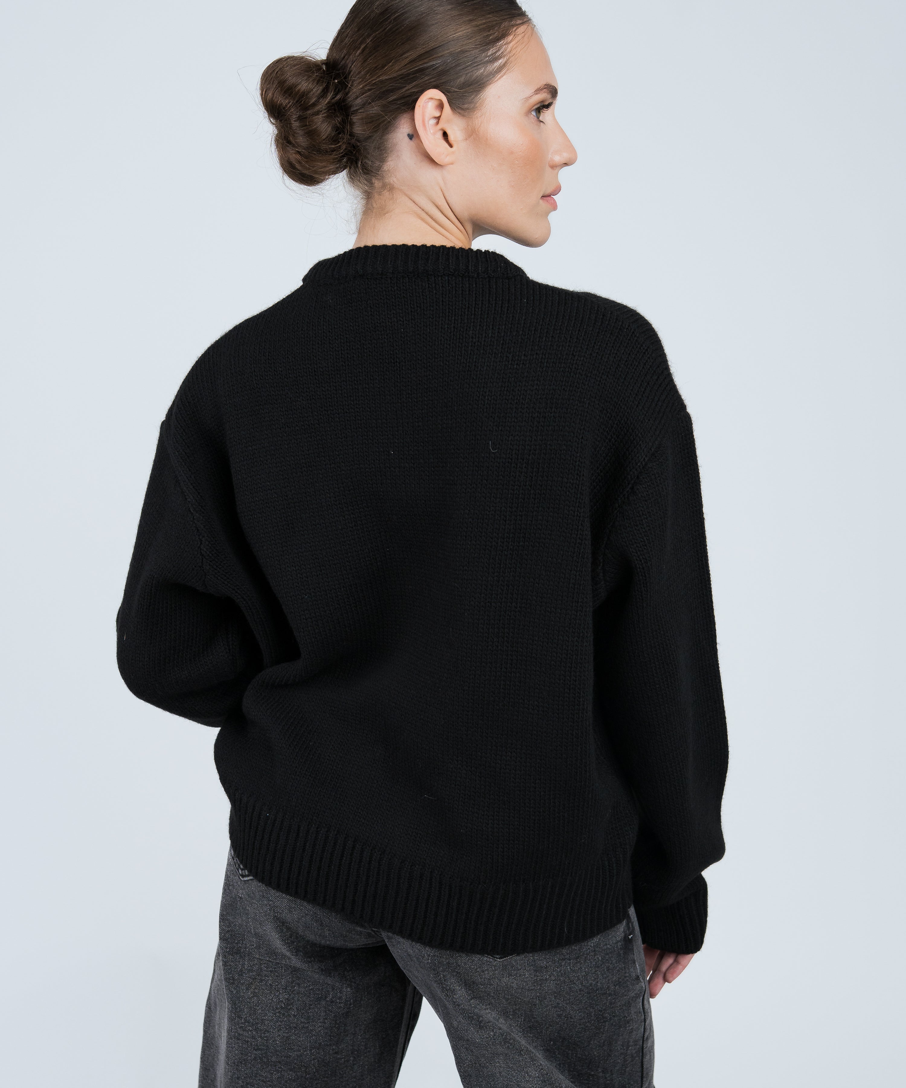Strickpullover mit Rundhals Schwarz von hinten