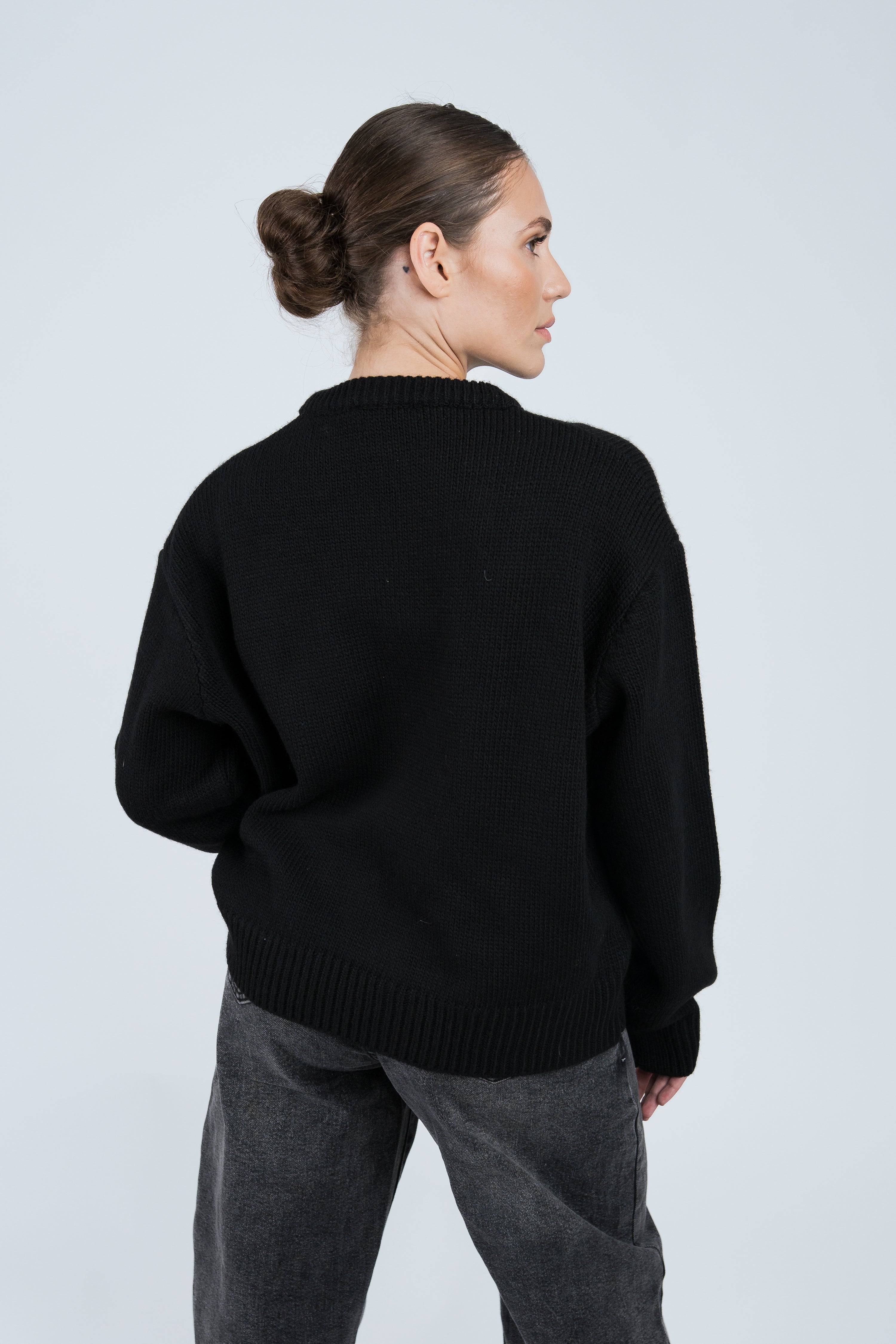 Strickpullover mit Rundhals Schwarz von hinten