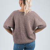 Strickjacke Mittellanger Arm mit goldenen Knöpfen Mauve von hinten