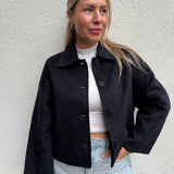 Jacke Caban Mittellang Kragen Knopfleiste Dunkelblau Marineblau