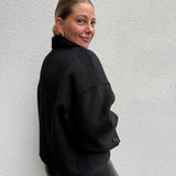 Jacke Caban Mittellang Kragen Knopfleiste Schwarz