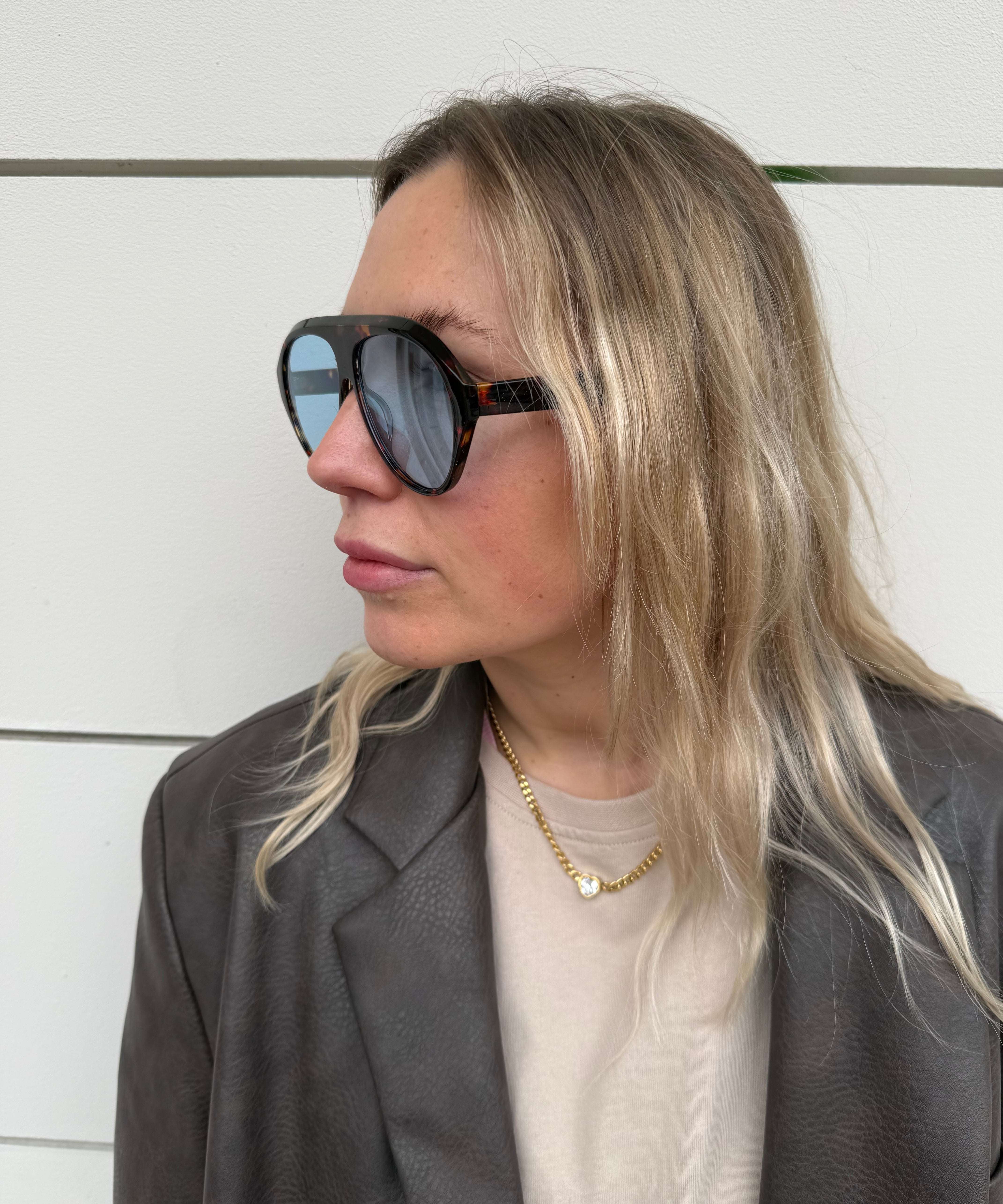 Sonnenbrille Pilotenoptik große Gläser Havanna Blau