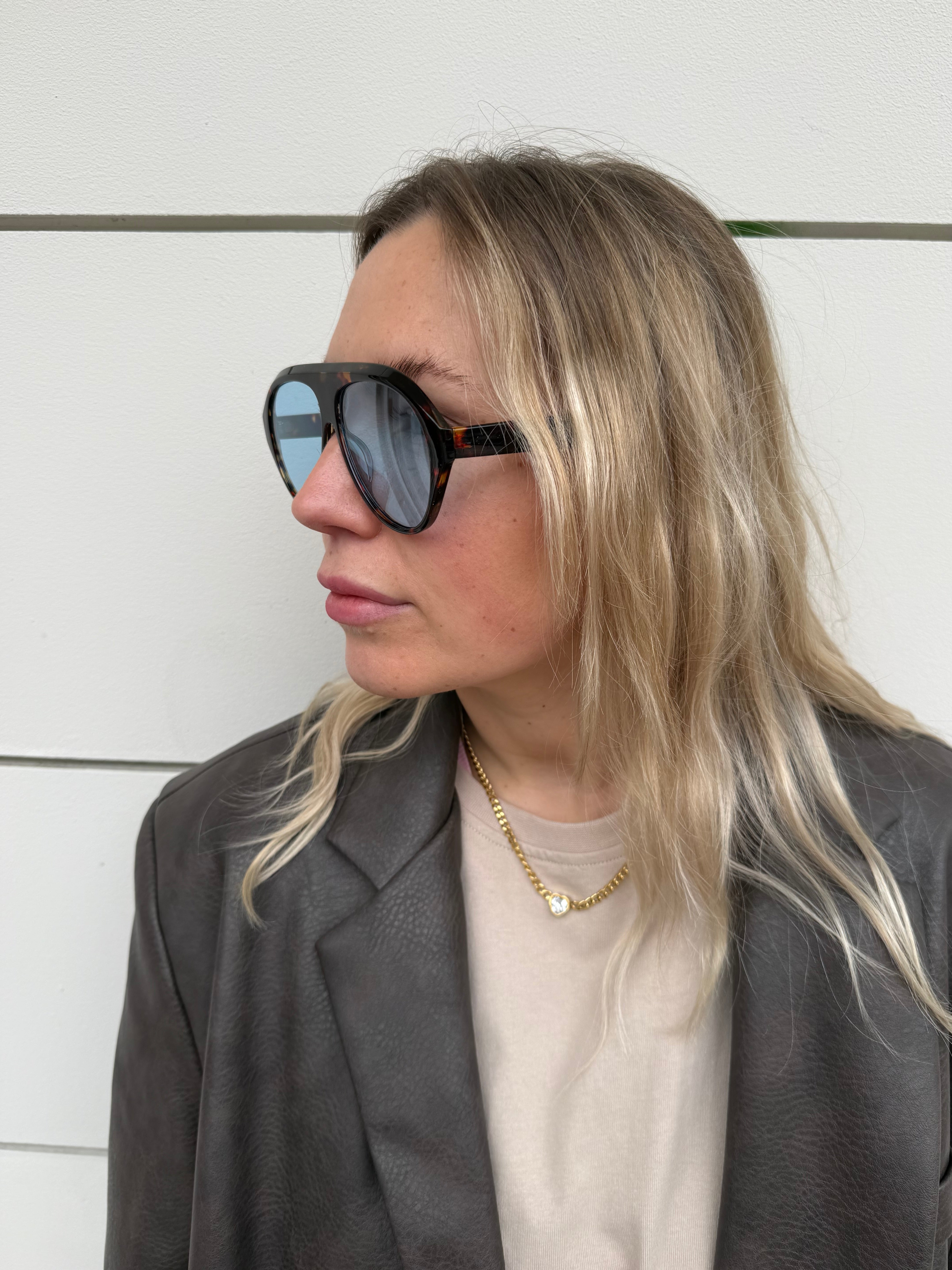 Sonnenbrille Pilotenoptik große Gläser Havanna Blau