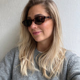 Sonnenbrille eckig ovale Gläser helles Havanna Schwarz