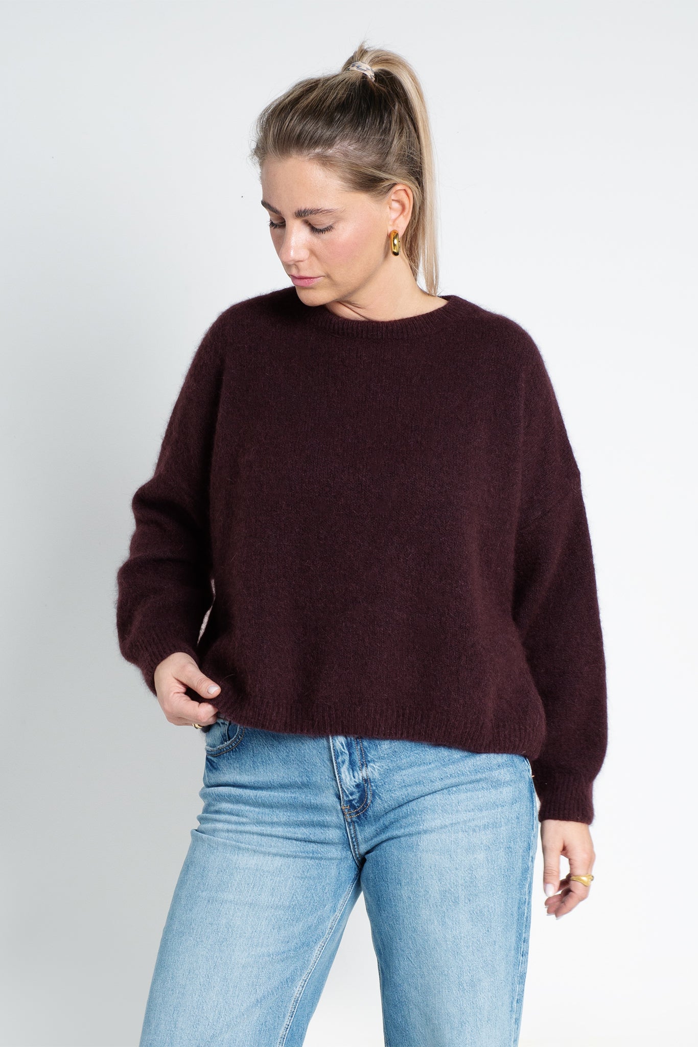 Strickpullover mit Rundhals Kuschelweich Burgundy Weinrot von vorne