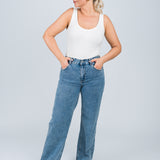 Jeans High Waisted Wide Leg ohne Waschung Blau Ganzkörper