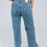 Jeans High Waisted Wide Leg ohne Waschung Blau von hinten
