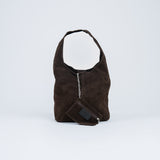 Wildleder Tasche mit Schulterriemen und Pochette Dunkelbraun mit Pochette