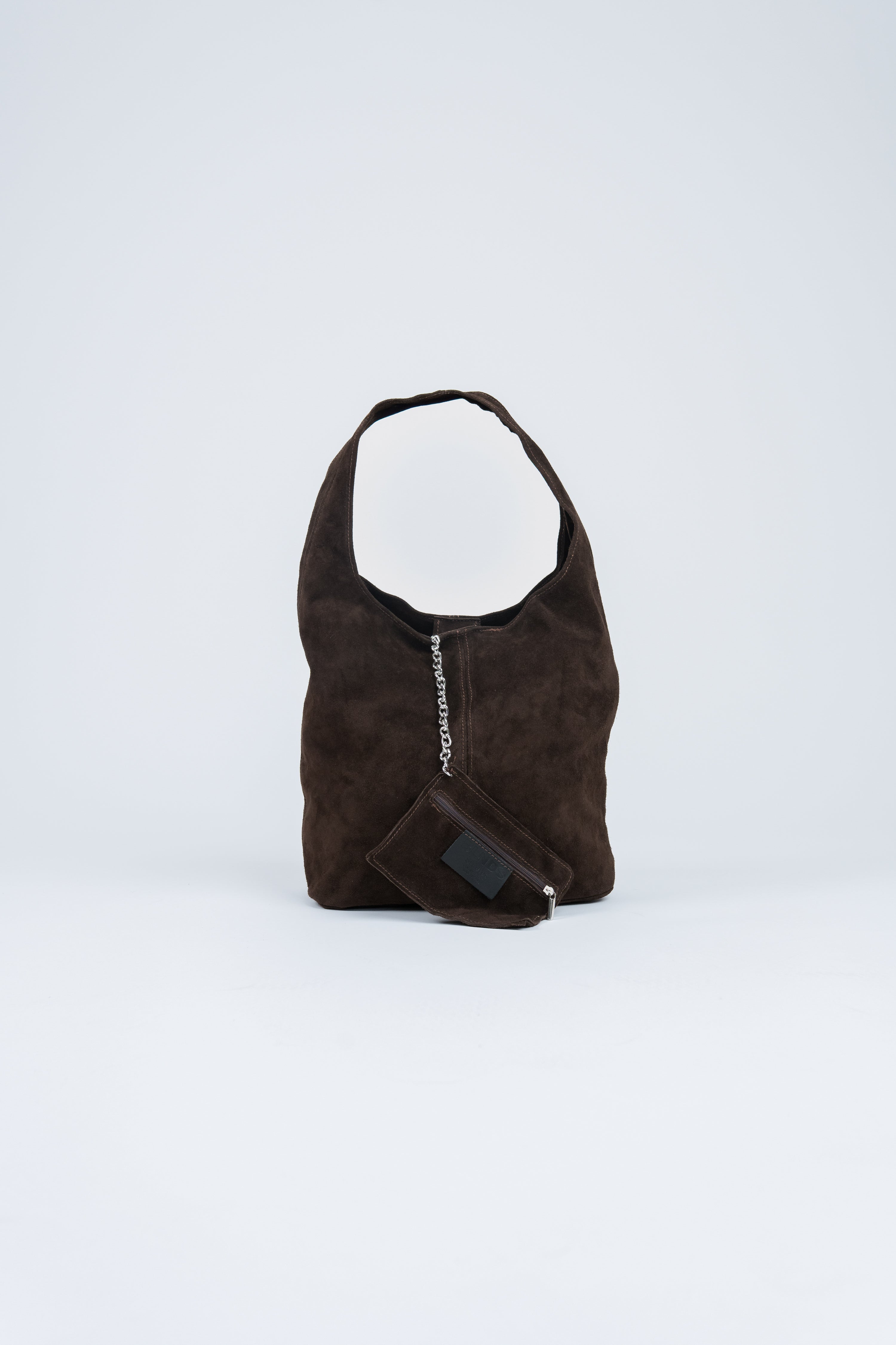 Wildleder Tasche mit Schulterriemen und Pochette Dunkelbraun mit Pochette