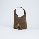 Wildleder Tasche mit Schulterriemen und Pochette Hellbraun mit Pochette