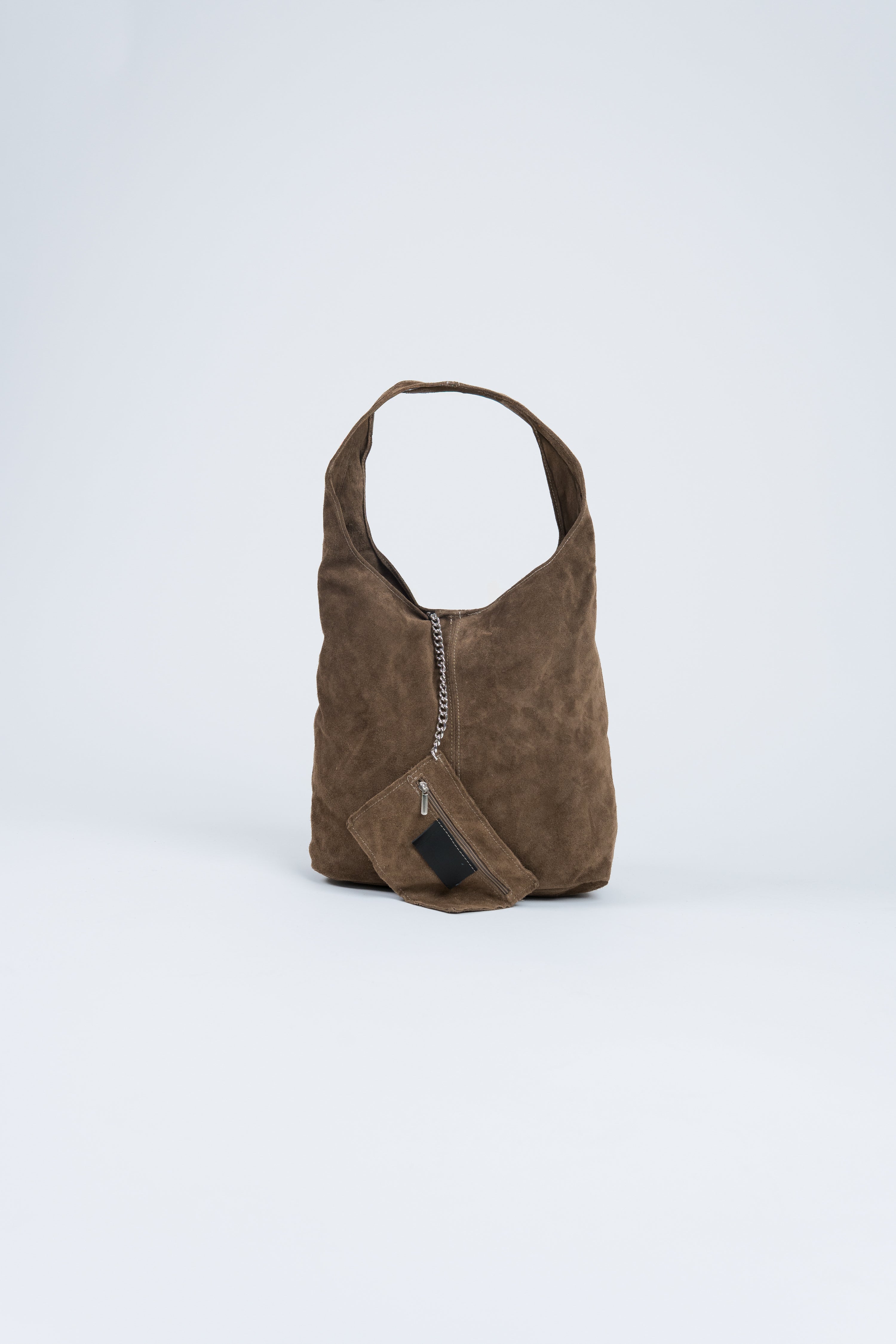 Wildleder Tasche mit Schulterriemen und Pochette Hellbraun mit Pochette