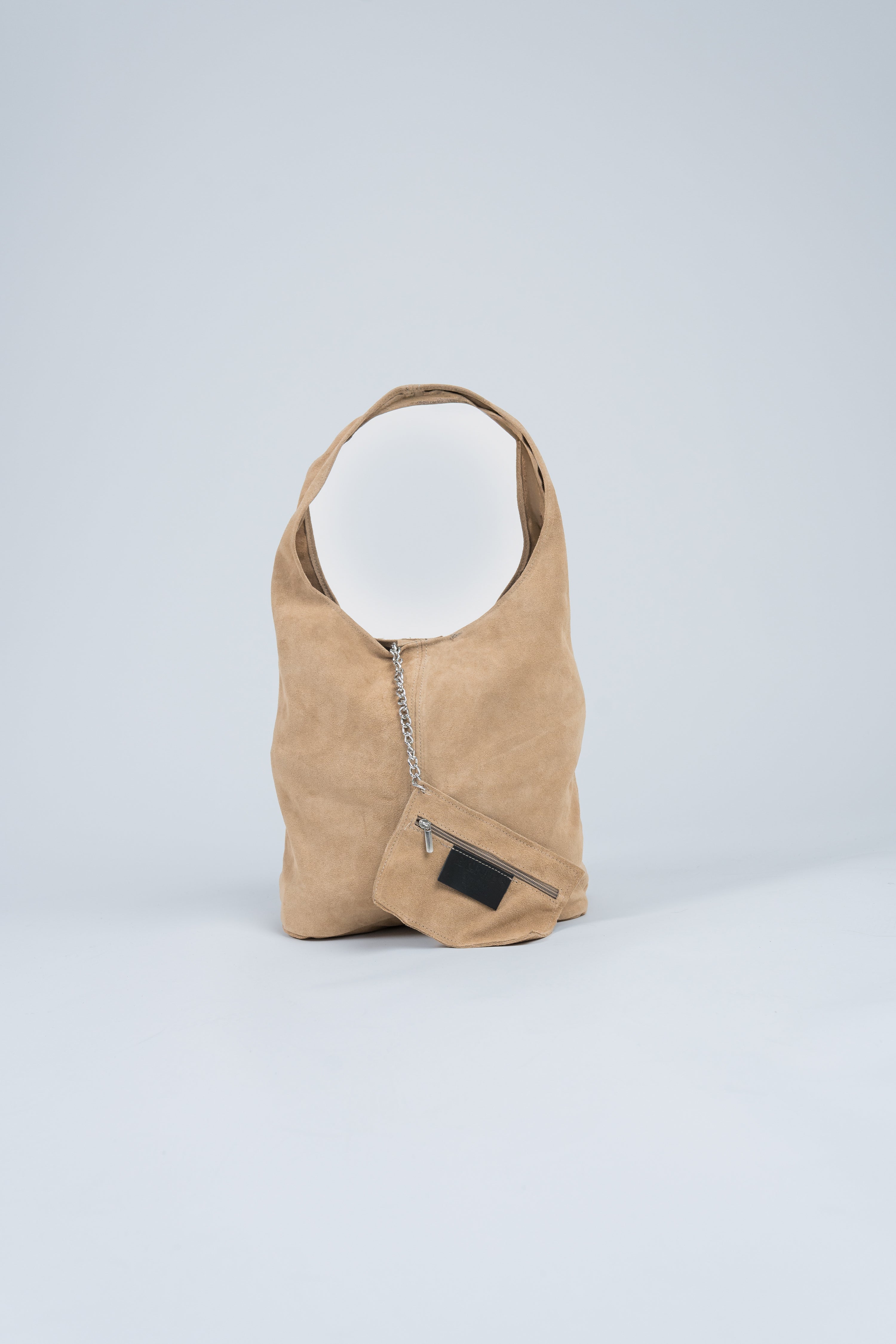 Wildleder Tasche mit Schulterriemen und Pochette Beige mit Pochette
