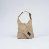 Wildleder Tasche mit Schulterriemen und Pochette Hellbeige mit Pochette