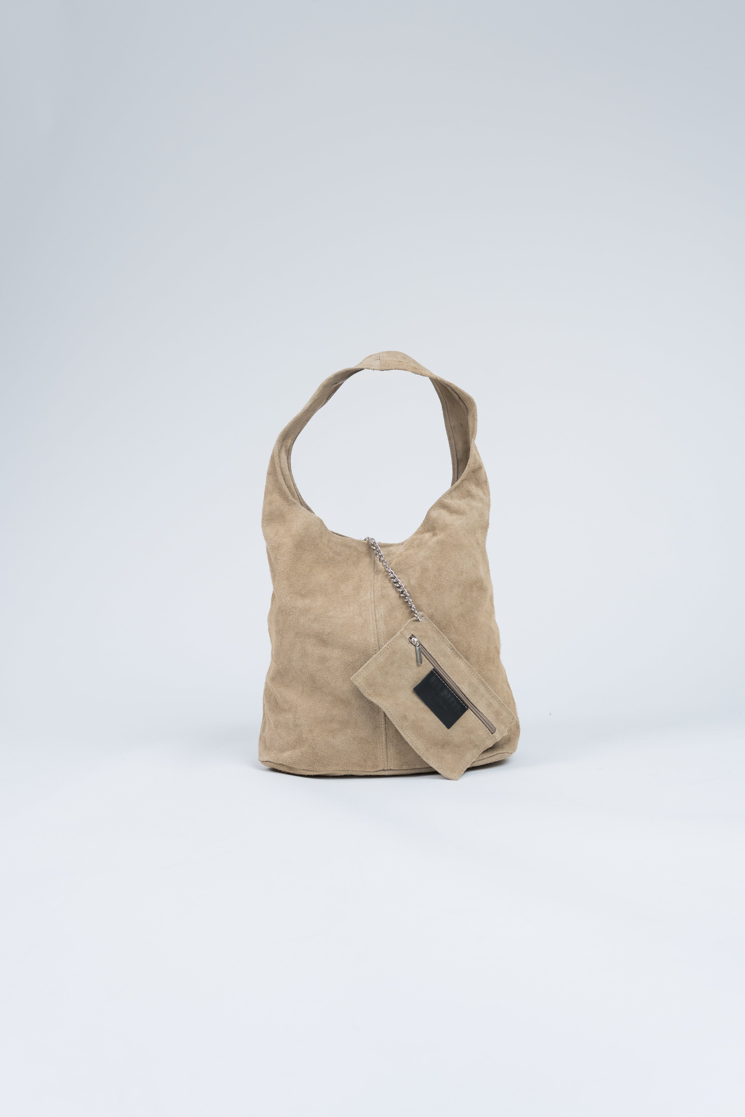 Wildleder Tasche mit Schulterriemen und Pochette Hellbeige mit Pochette
