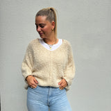 Strickpullover Bouclé Alpaka Beige