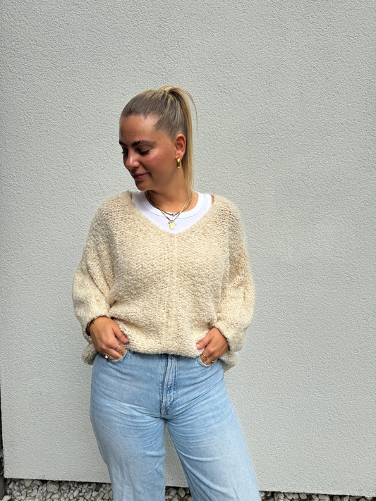 Strickpullover Bouclé Alpaka Beige