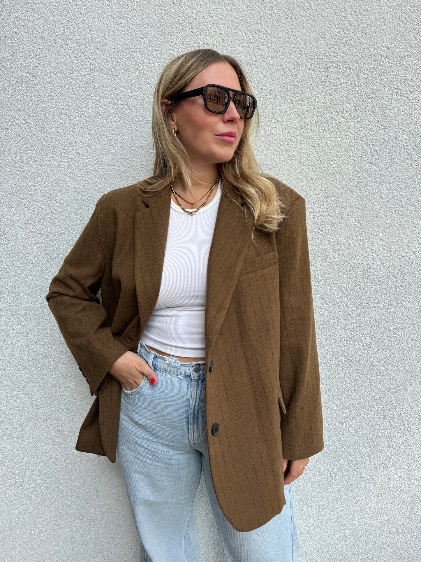 Oversized Blazer Nadelstreifen Braun Camel