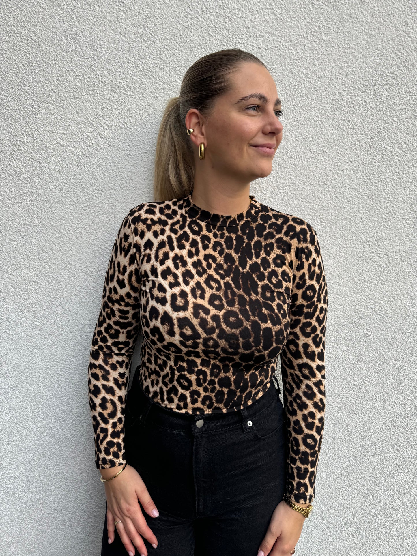 Body Langarm mit Kragen Leoprint Animalprint