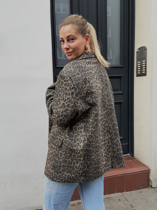 Oversized Blazer Wolle Leoprint Braun Schwarz