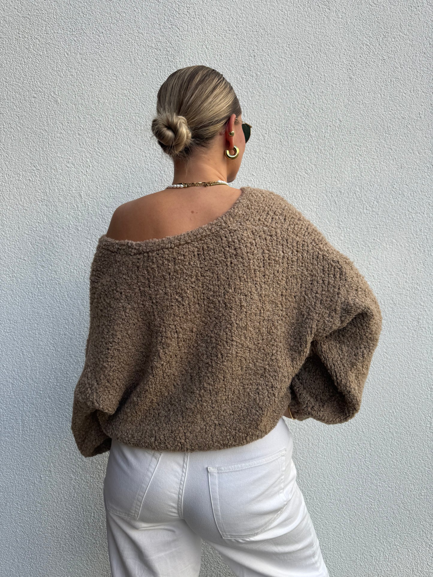 Strickjacke Bouclé Alpaka Camel Toffee