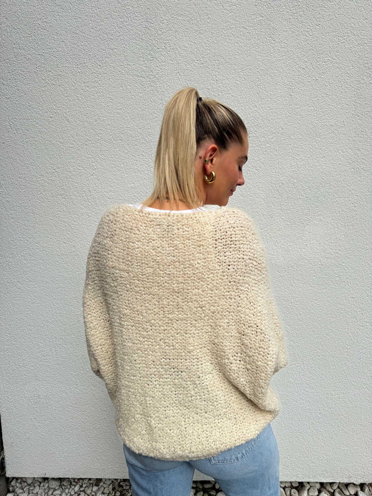 Strickpullover Bouclé Alpaka Beige