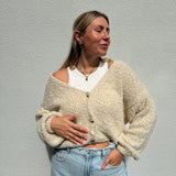 Strickjacke Bouclé Alpaka Beige