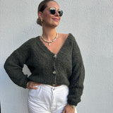 Strickjacke Bouclé Alpaka Dunkelgrün