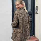Oversized Blazer Jacke Bouclé Fell Braun Karamell Schwarz