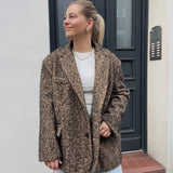 Oversized Blazer Jacke Bouclé Fell Braun Karamell Schwarz