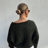 Strickjacke Bouclé Alpaka Dunkelgrün