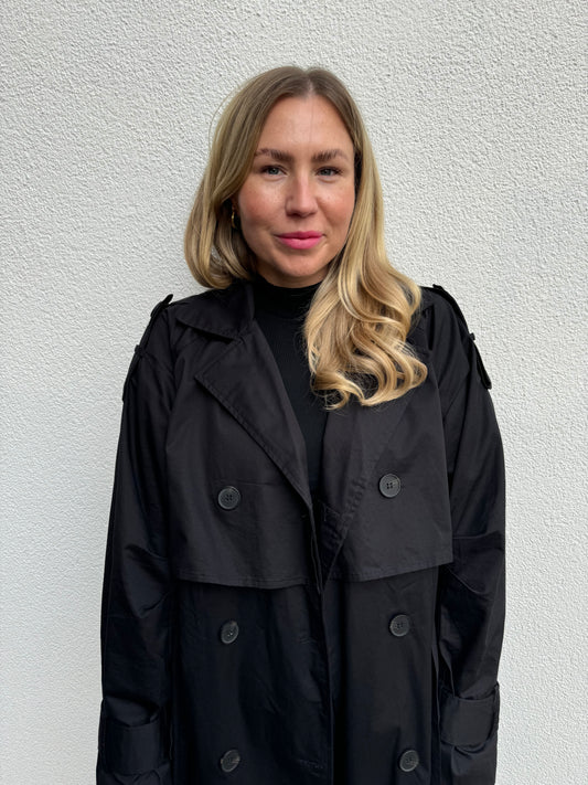 Trenchcoat Maxi Lang Schwarz