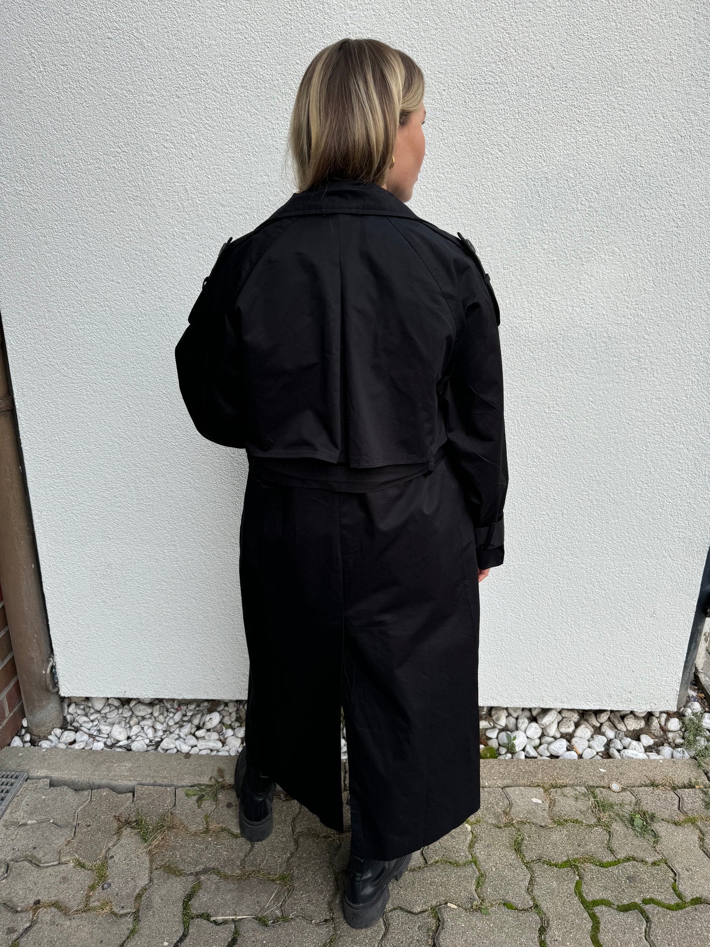 Trenchcoat Maxi Lang Schwarz