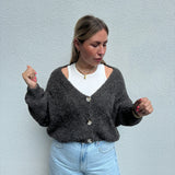 Strickjacke Bouclé Alpaka Braun Grau
